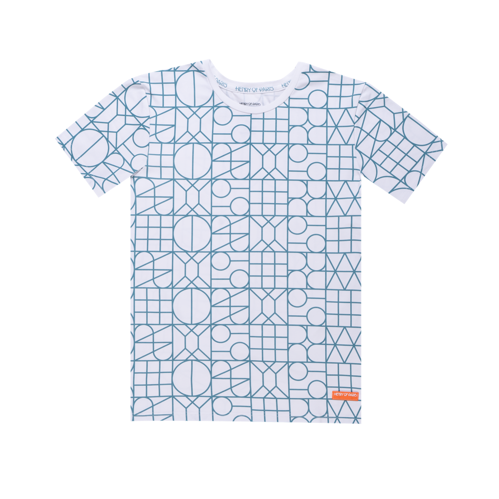 L’essence Pure T-shirt blanc à motif bleu Henry of Paris